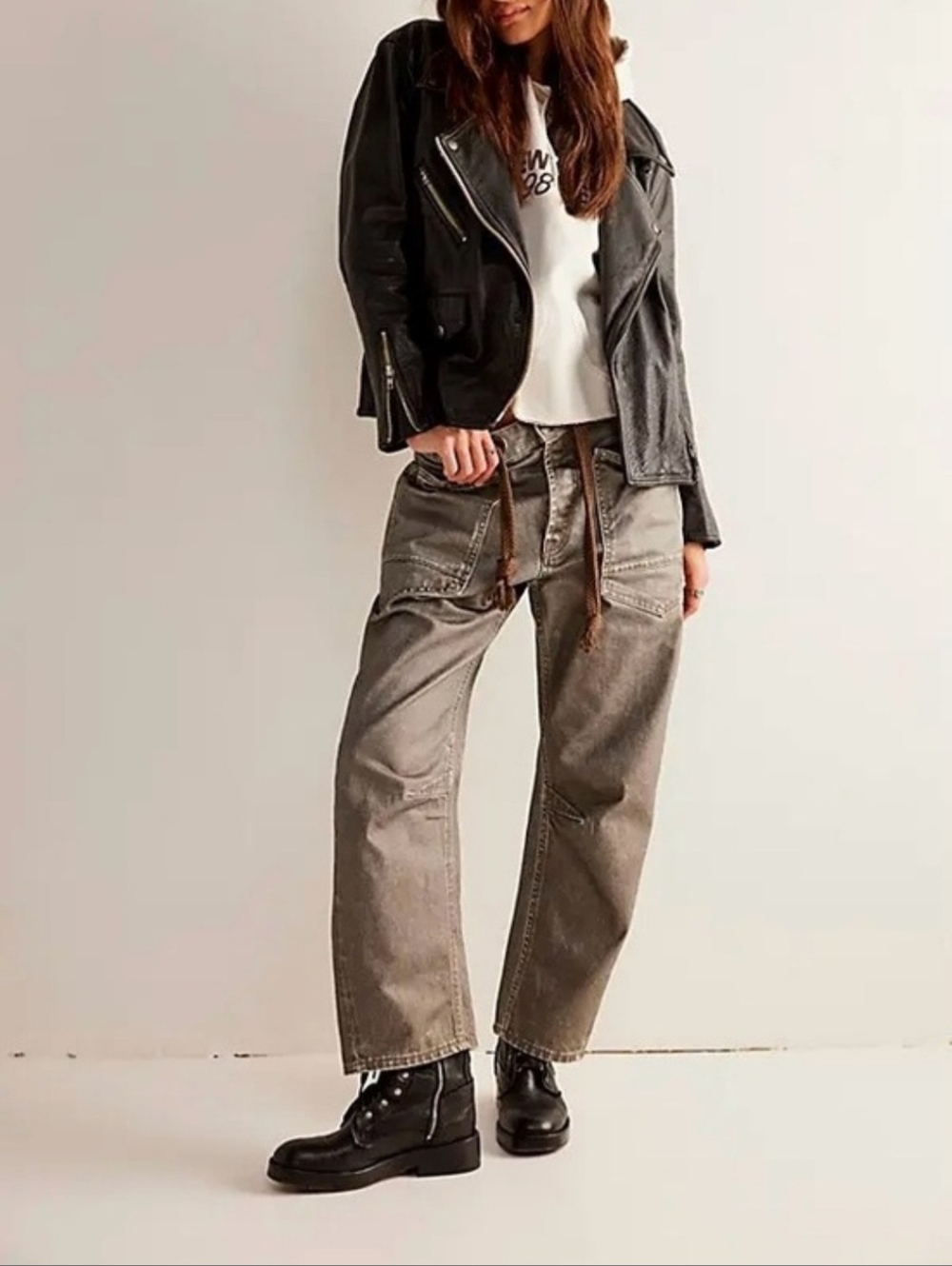 NWOT We The Free Moxie Metallic Jeans in Haki Carbon